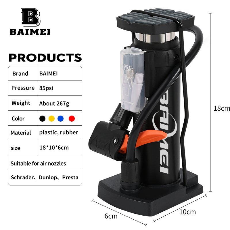 Baimei Portable Mini Aluminium Alloy Bicycle foot Air Pump Portable Bicycle Tire Pump other bicycle accessories