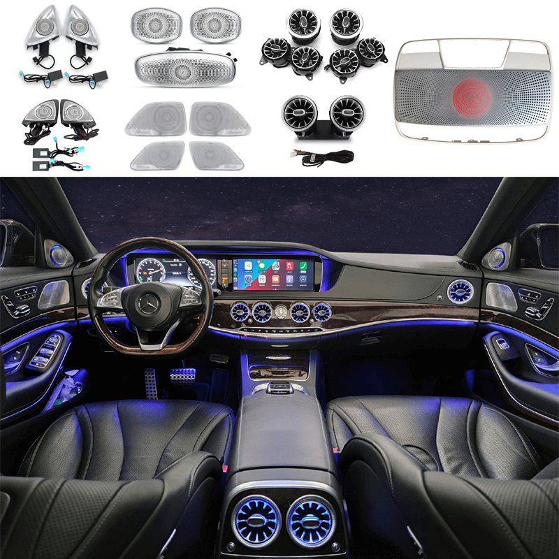 Full Set W222 Ambient Light Kit Rotating Tweeter Luminous Turbine Vent Car Door Speaker Cover For Mercedes Benz S-Class W222