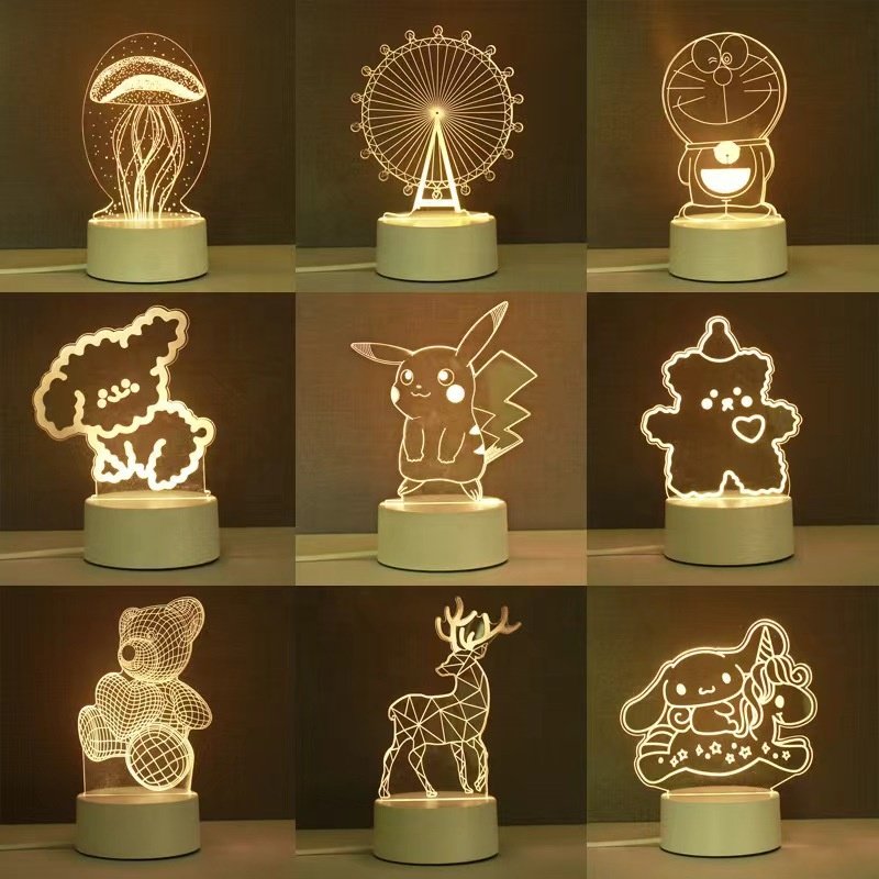 Christmas Kids Bedside 16 Colors Cordless LED Table Lamp Acrylic Base Writing Board 3D Night Lights