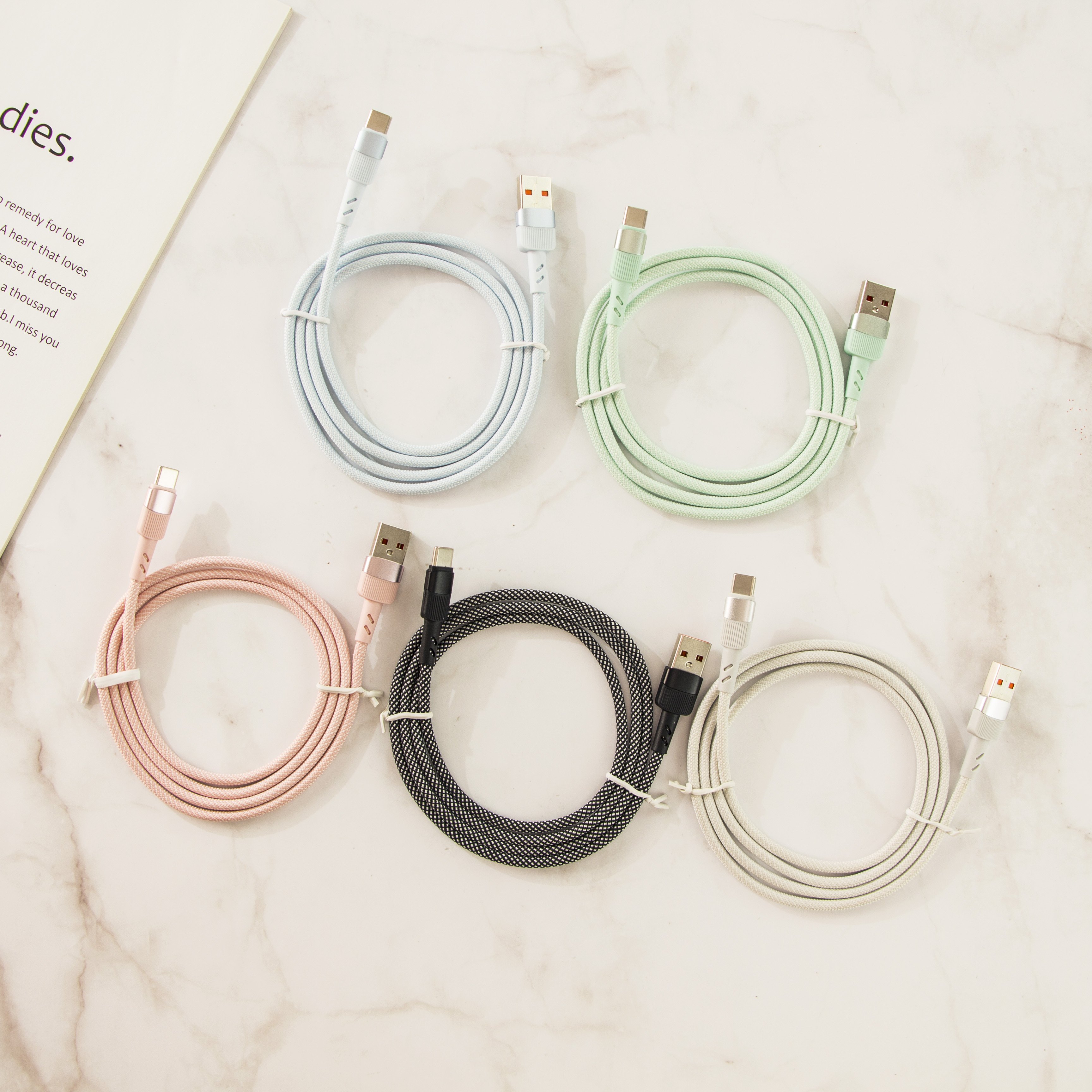 SD-267 Mobile Accessories 6A 120W 1M Braided USB to Type C Micro Light Data Cable for Iphone 6 7 X 12 13 14 15 Computer MP4