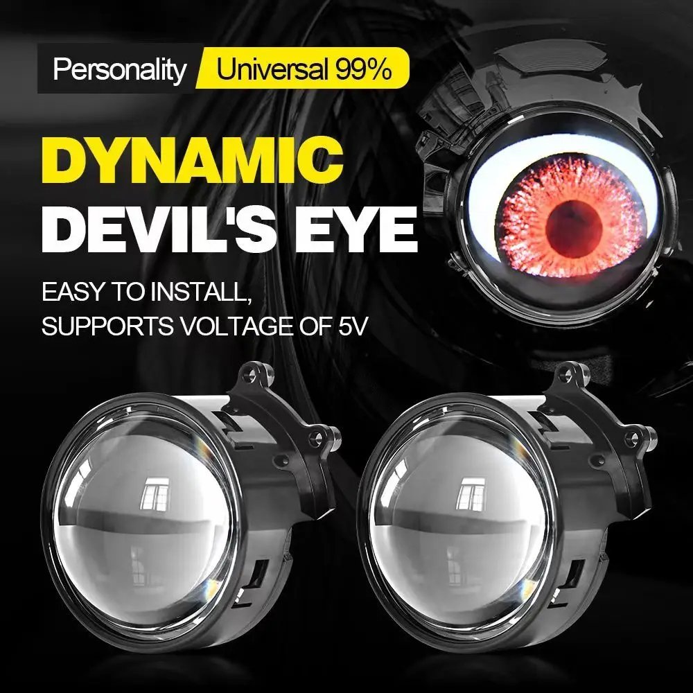 Others car light accessories originality Demon Eyes led headlights lens 3.0inch bi led projector car bulbs car accessories