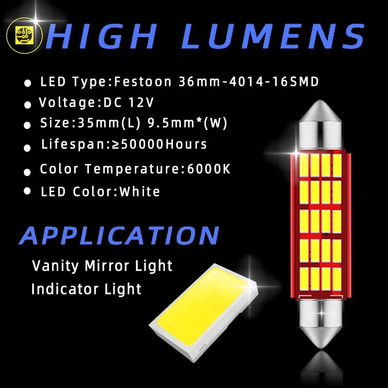 HOLY factory Outlet 31mm 36mm 39mm 41mm Festoon Canbus 4014 12SMD C5W car auto led lights interior others car light accessories