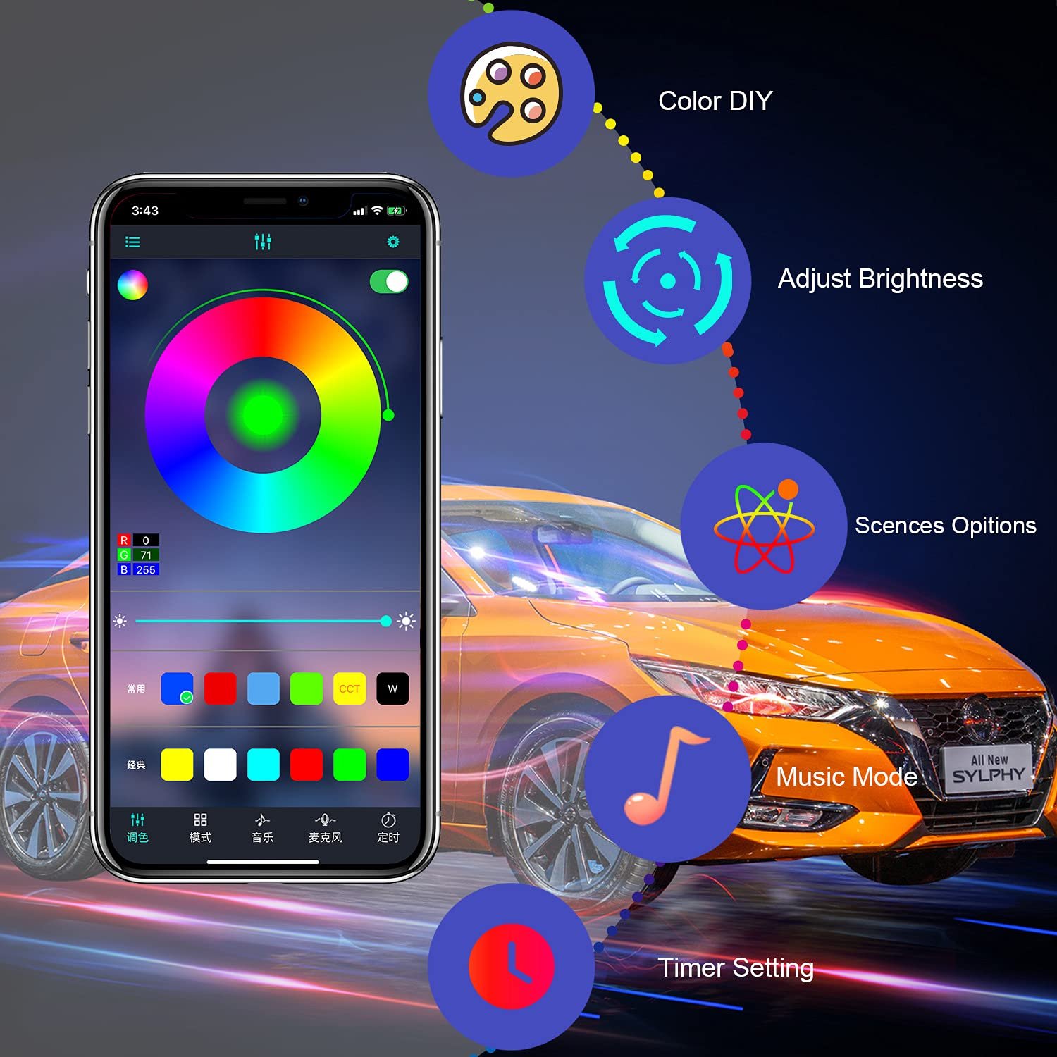 Wholesale Other Car Lighting Accessories Car Decoration LED Strip Footwall Ambient Lighting Car Interior Ambient Light with USB