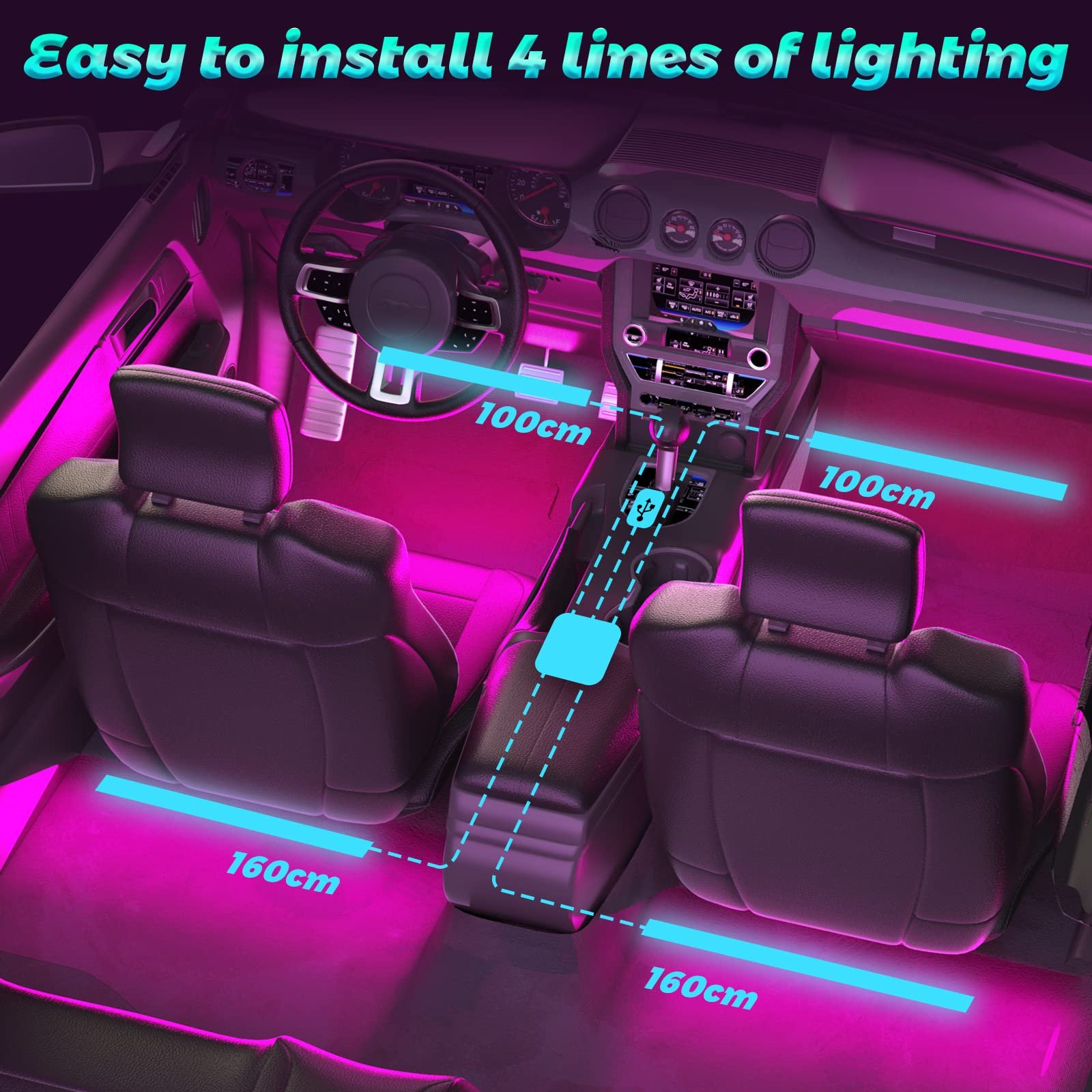 Wholesale Other Car Lighting Accessories Car Decoration LED Strip Footwall Ambient Lighting Car Interior Ambient Light with USB