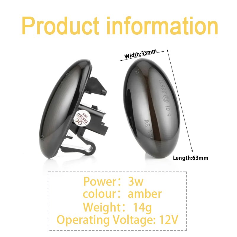 Hot Sale For Peugeot 307 206 407 107 Citroen C1 C2 C3 LED Dynamic Turn Signal Light Flowing Side Marker Indicator Light