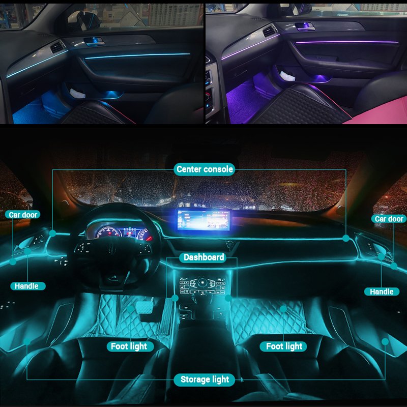 RGB Car Interior Optical Acrylic Strip 12V Decorative Ambient Light APP Others Car Light Accessories Luces LED Para Interior
