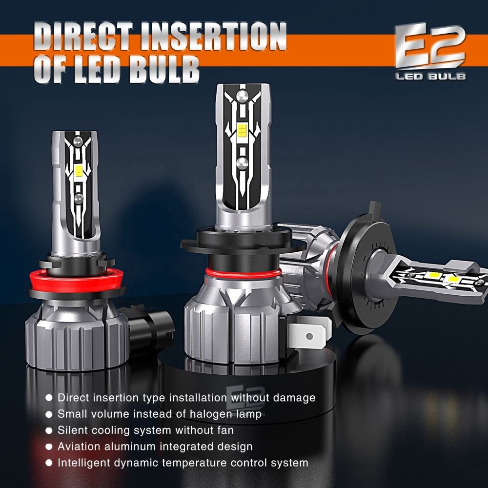 High Quality Qssurance Custom Light Source E2 Fanless Fast Cooling 9005 LED Headlight Bulb Car Light Accessories