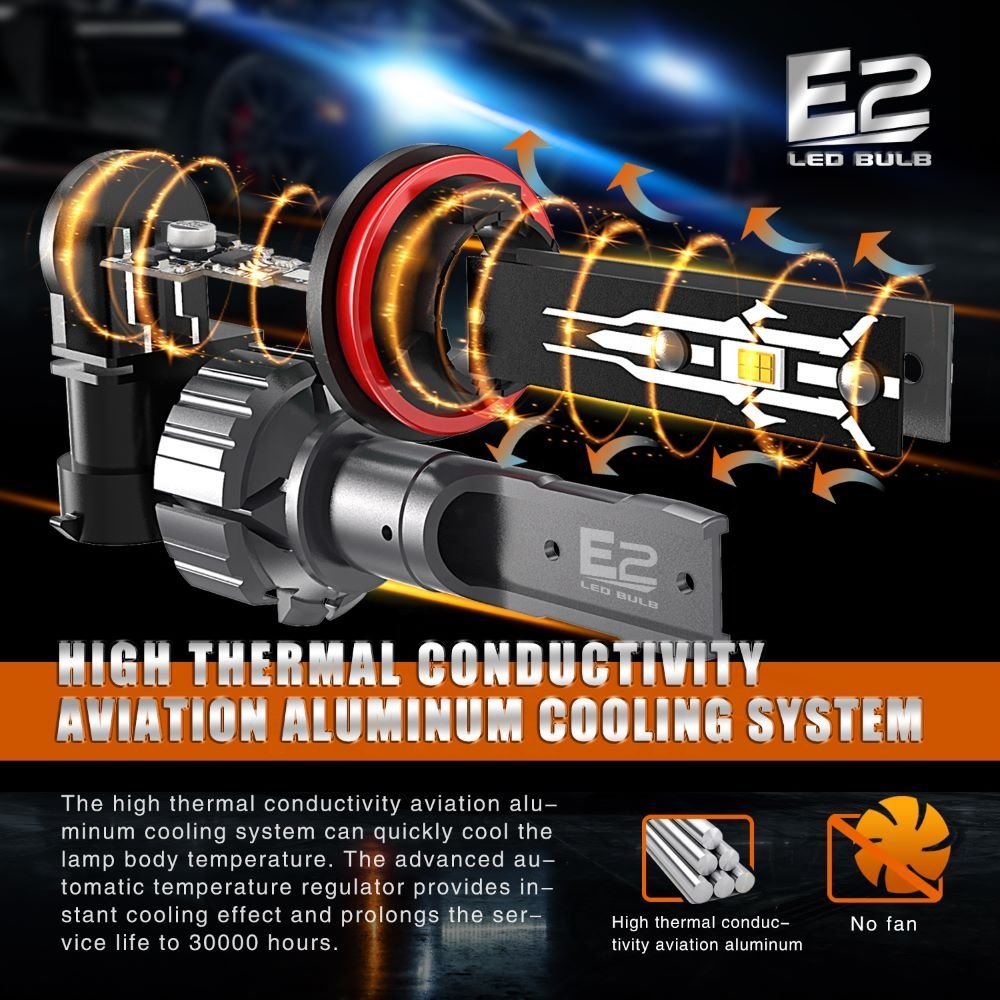 High Quality Qssurance Custom Light Source E2 Fanless Fast Cooling 9005 LED Headlight Bulb Car Light Accessories