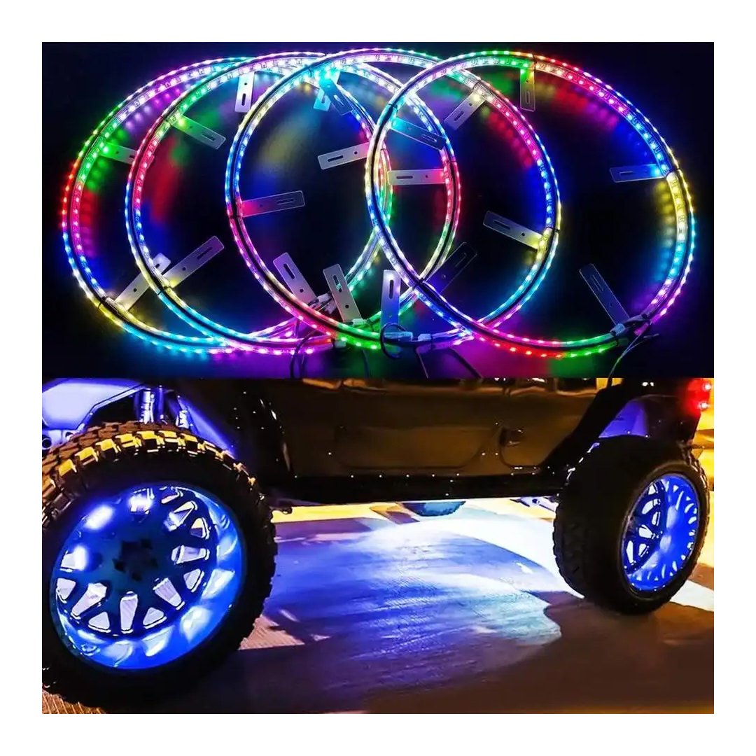 New Vision LED Wheel Rings Aluminum Rim Light Kit with RGB App Control for Auto Retrofit 4pcs One Kit for the golf carts