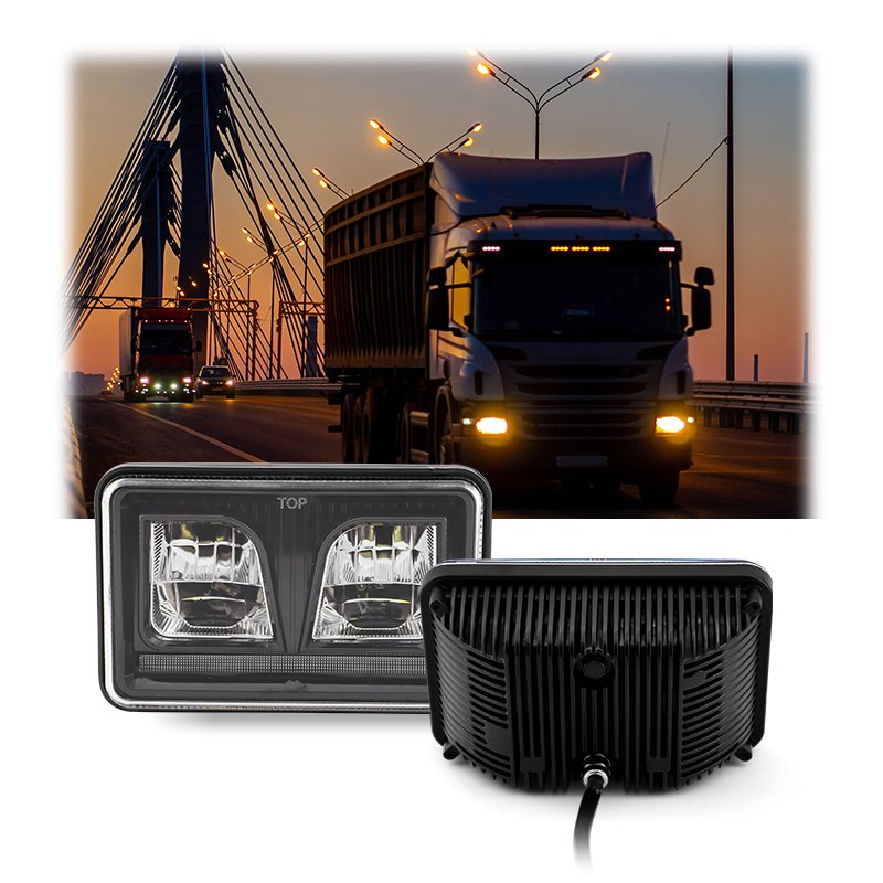4x6 Led Headlights for Truck Kenworth Accessories 40W High/Low Beam Square ECE R149 24V Semi Truck Light