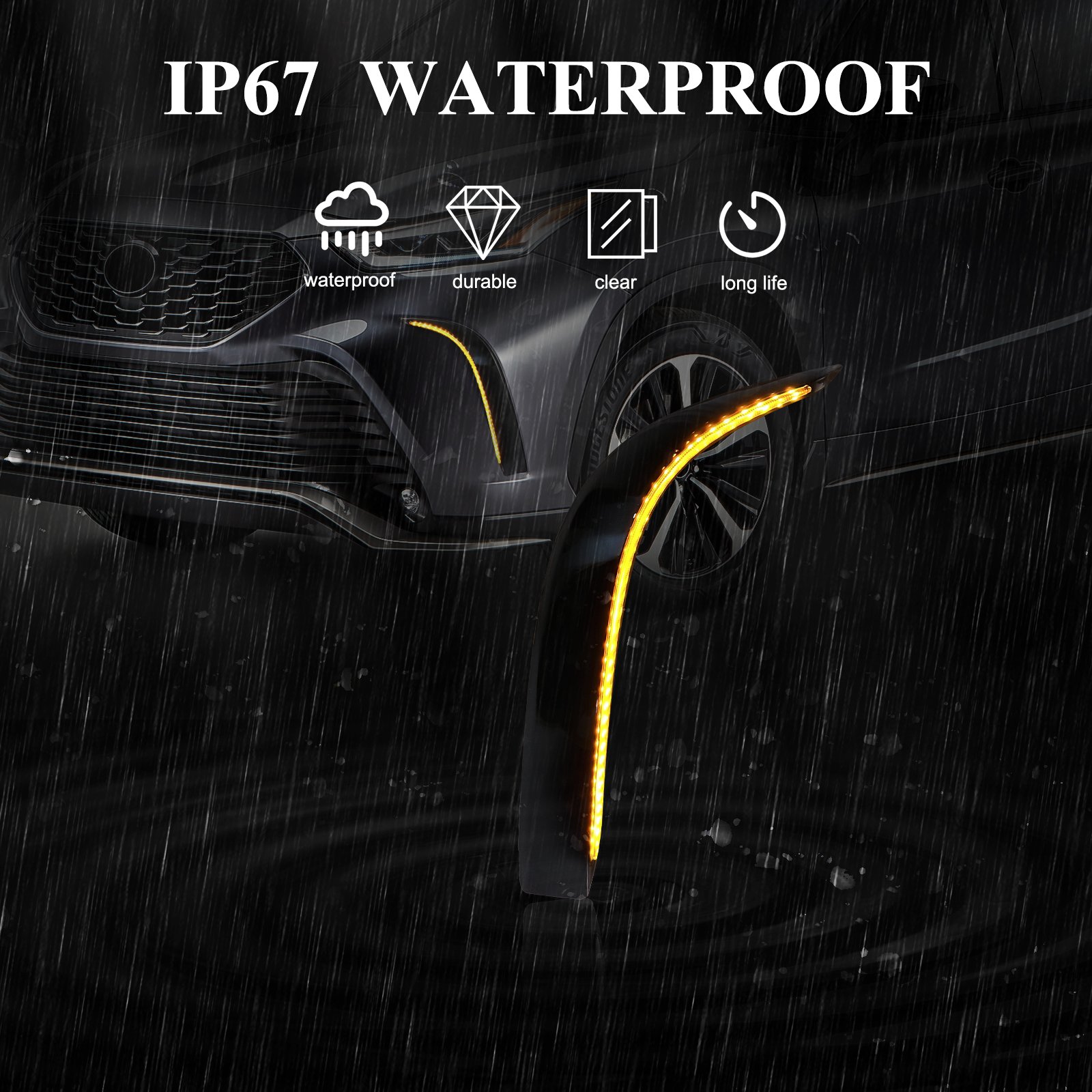 1 Set Car LED Daytime Running Lights DRL Fog Lights for Toyota Highlander XSE 2020-2023 Dynamic Car Turn Signal Lights