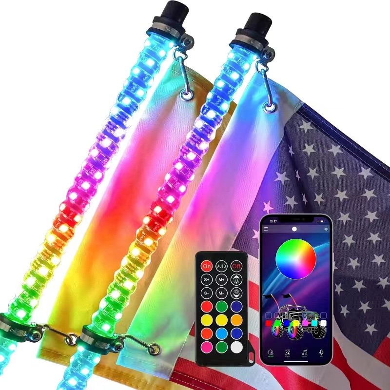 led Antennas For Truck Rgb Chasing Flag LED Lighted Whip for Polaris RZR Can-Am SXS 4X4 LED Whip Lights UTV ATV Accessories