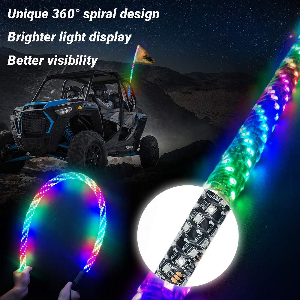 led Antennas For Truck Rgb Chasing Flag LED Lighted Whip for Polaris RZR Can-Am SXS 4X4 LED Whip Lights UTV ATV Accessories