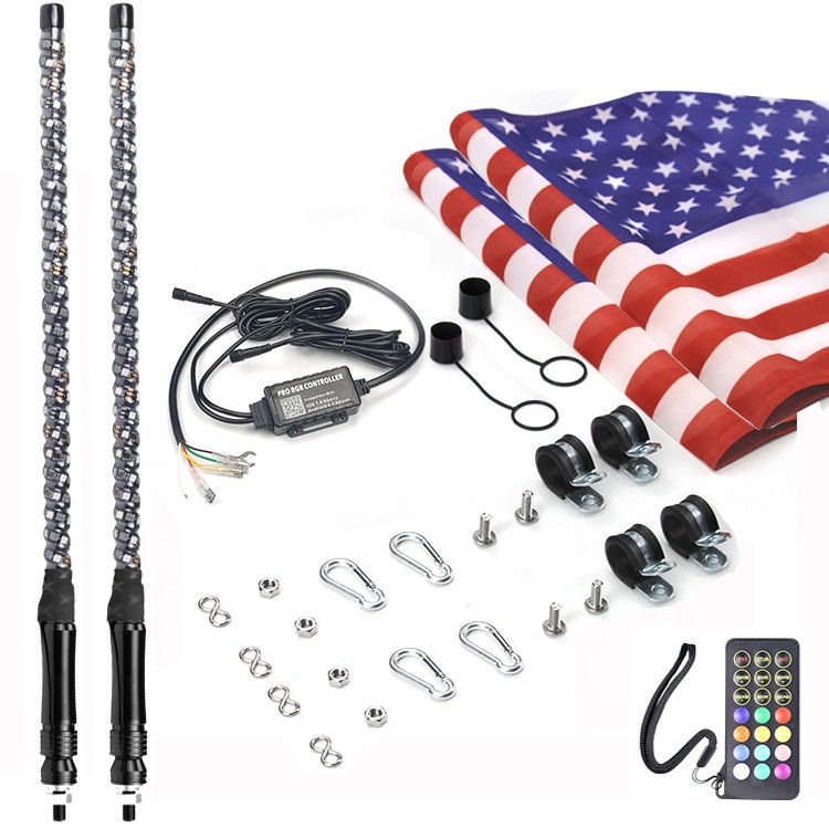 led Antennas For Truck Rgb Chasing Flag LED Lighted Whip for Polaris RZR Can-Am SXS 4X4 LED Whip Lights UTV ATV Accessories