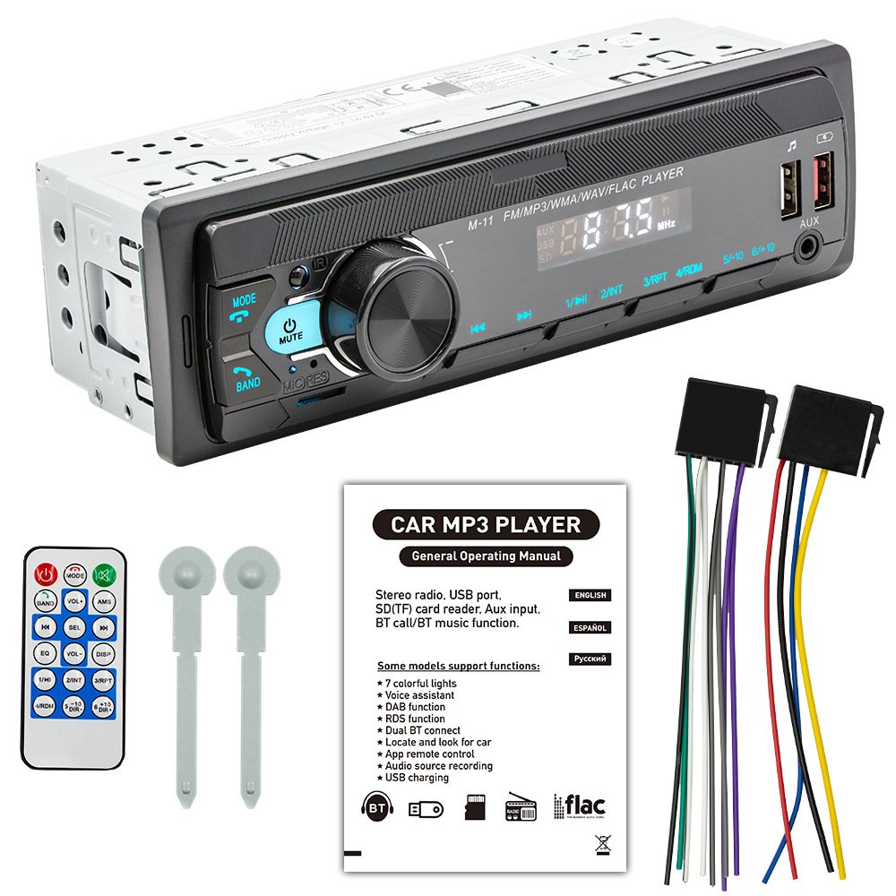 New 12V car MP3 player Bluetooth hands-free FM car radio colorful lights sound system central control modification