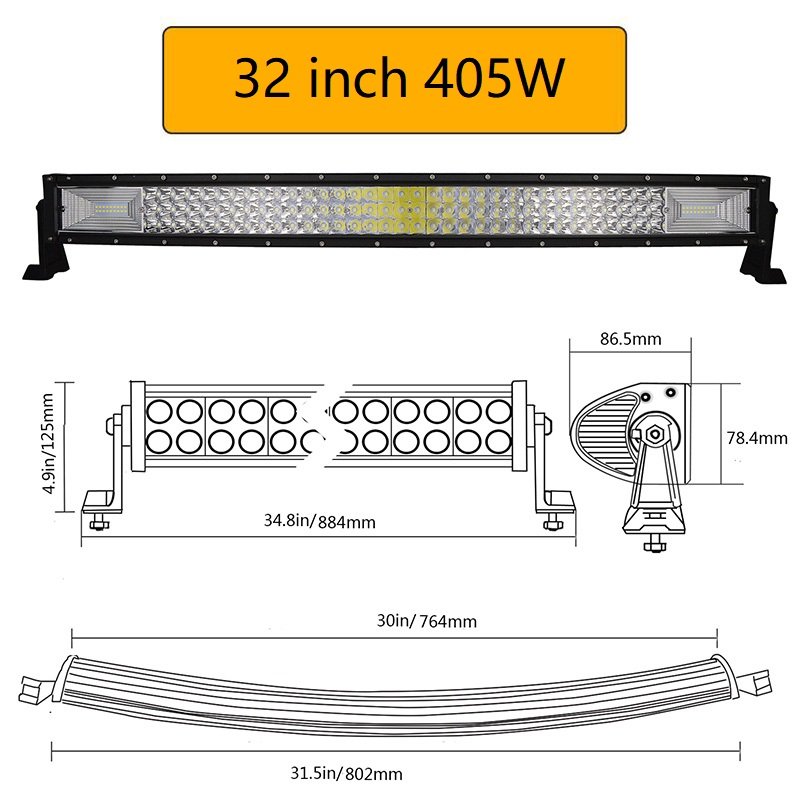 12V 22 inch 32 inch 42 inch 52 Inch Curved LED Light Bar COMBO Work light 3D 7D Bar Driving 4x4 Offroad Car Truck SUV ATV