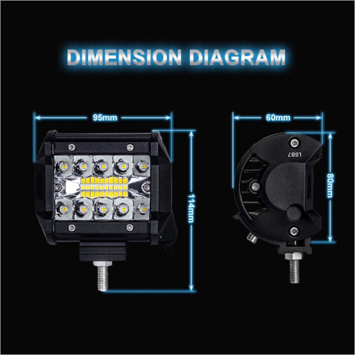 4inch 60W 20LED Waterproof Work Light LED Bar Spot Flood Beam Work Lamp Driving Offroad Boat Car Tractor Truck UTV 12V 24V