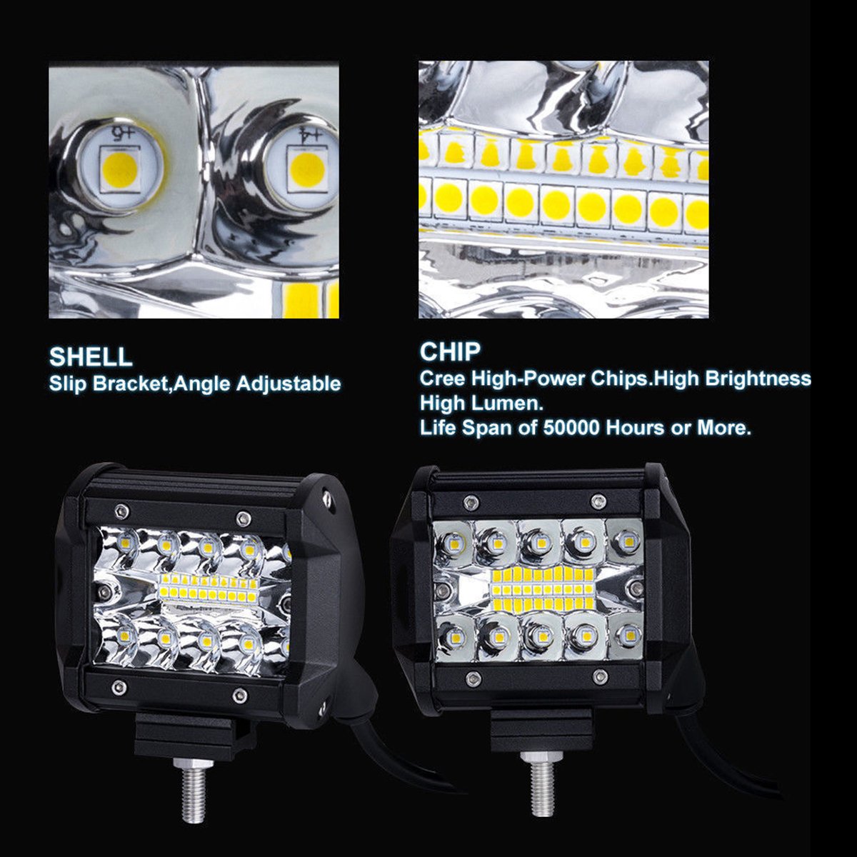 4inch 60W 20LED Waterproof Work Light LED Bar Spot Flood Beam Work Lamp Driving Offroad Boat Car Tractor Truck UTV 12V 24V