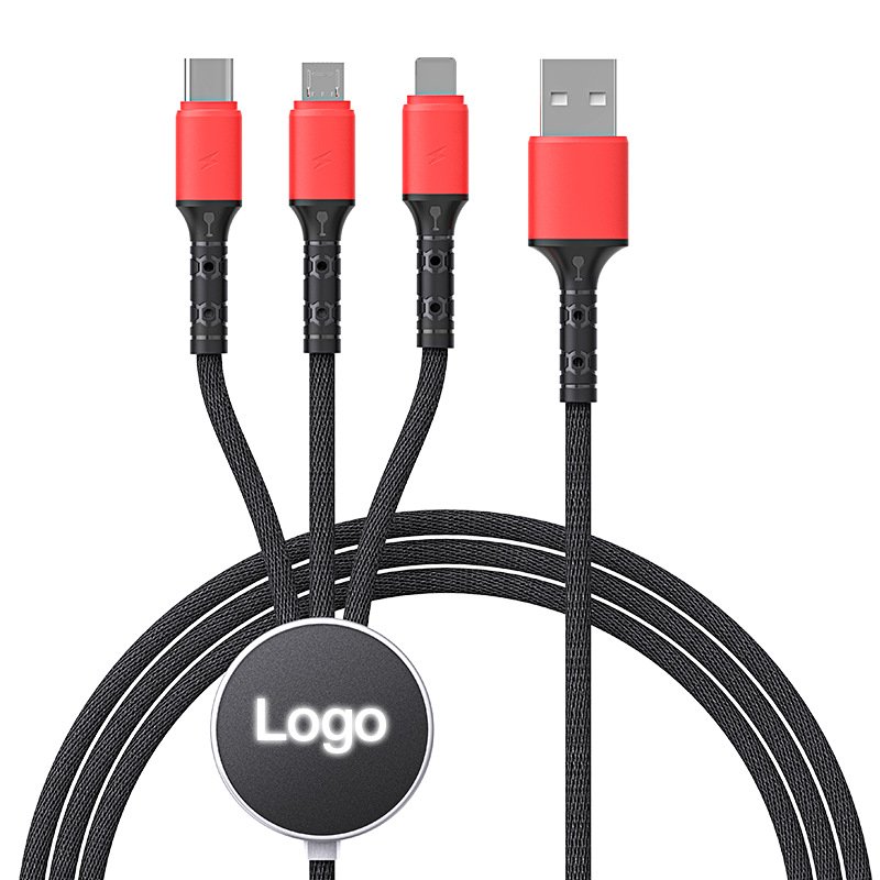 Factory price 3 in 1 Cable Hot Selling Cellphone Accessories USB to Type-c Data Cable Fast Charging mobile with Luminous logo