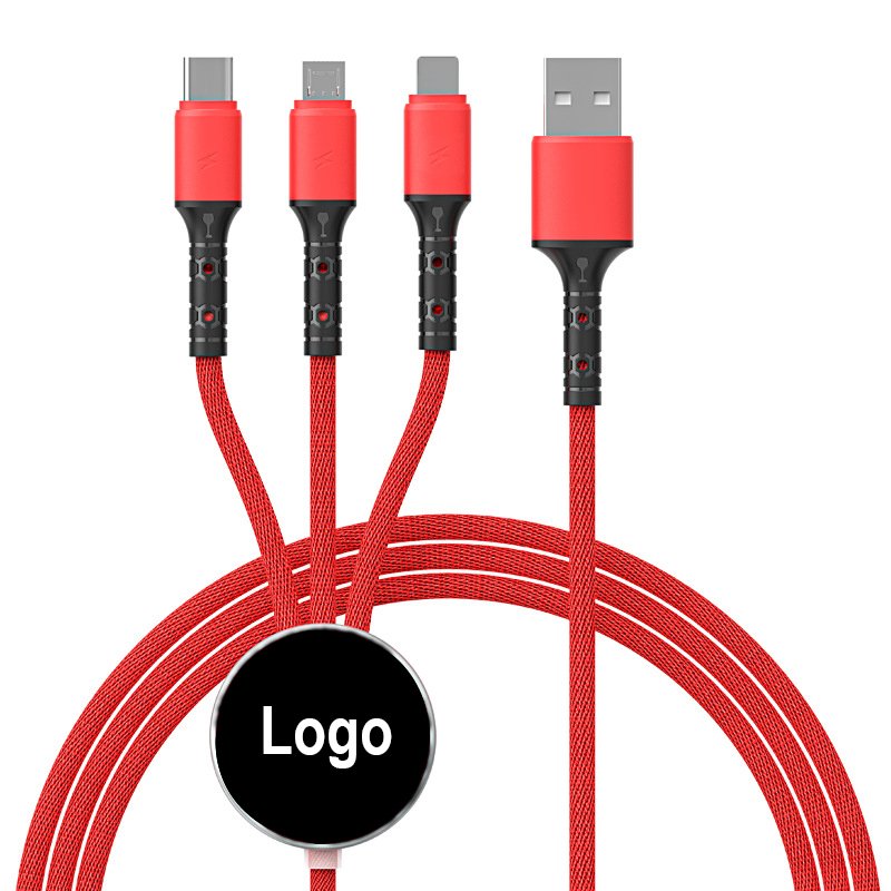 Factory price 3 in 1 Cable Hot Selling Cellphone Accessories USB to Type-c Data Cable Fast Charging mobile with Luminous logo