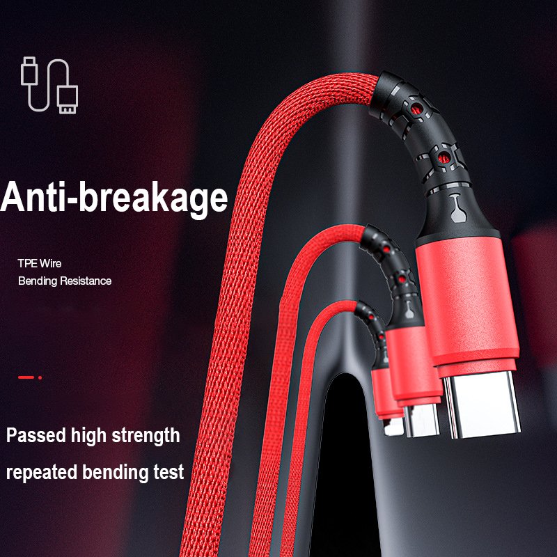 Factory price 3 in 1 Cable Hot Selling Cellphone Accessories USB to Type-c Data Cable Fast Charging mobile with Luminous logo