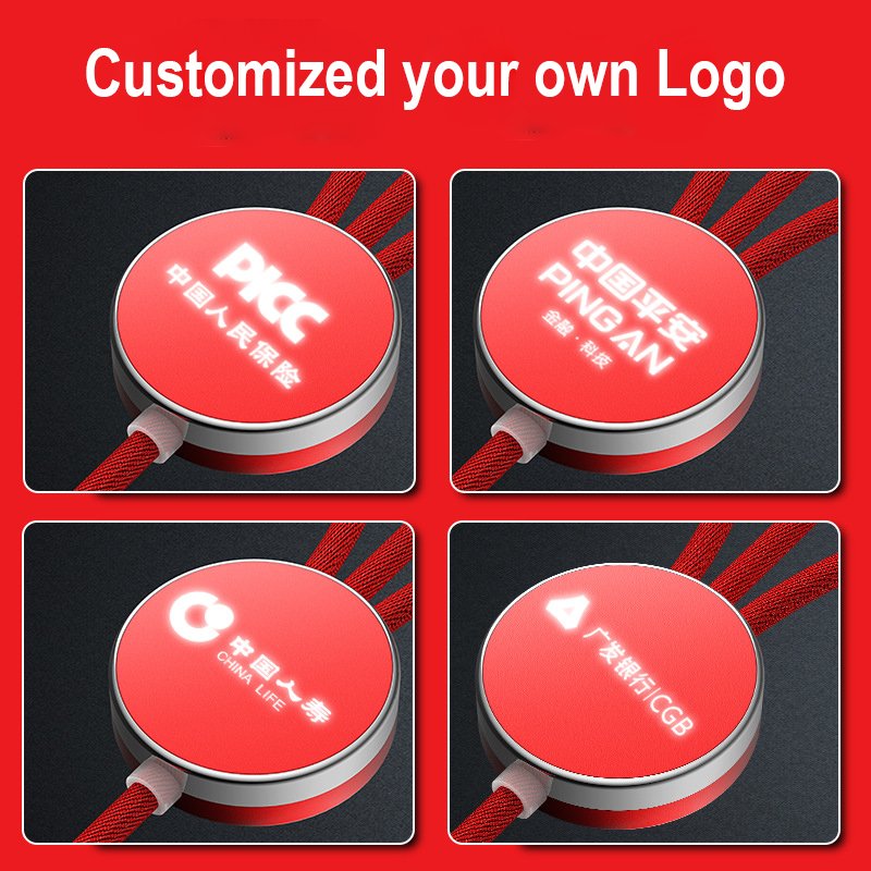 Factory price 3 in 1 Cable Hot Selling Cellphone Accessories USB to Type-c Data Cable Fast Charging mobile with Luminous logo