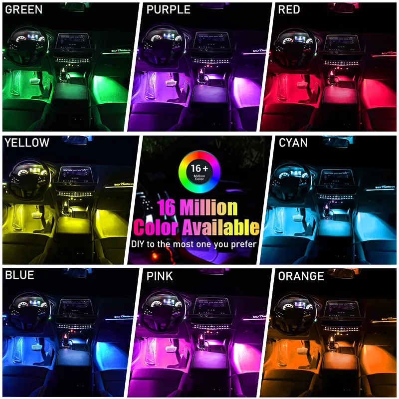 Dream color Car Interior Lights 4 in 1 LED Floor Decorative Foot Light With Music App Control Neon Auto Ambient Light For Car