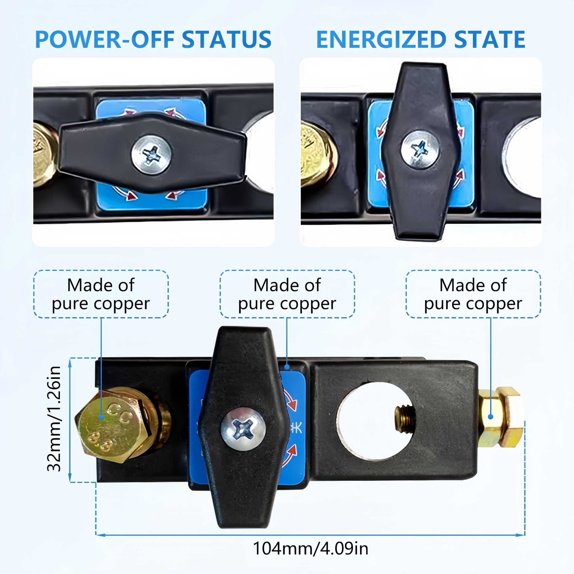 Battery Disconnect Switch 12V-24V Copper Marine Battery Isolator Main Power Cut Off Battery Kill Switch for Car Truck RV Boat