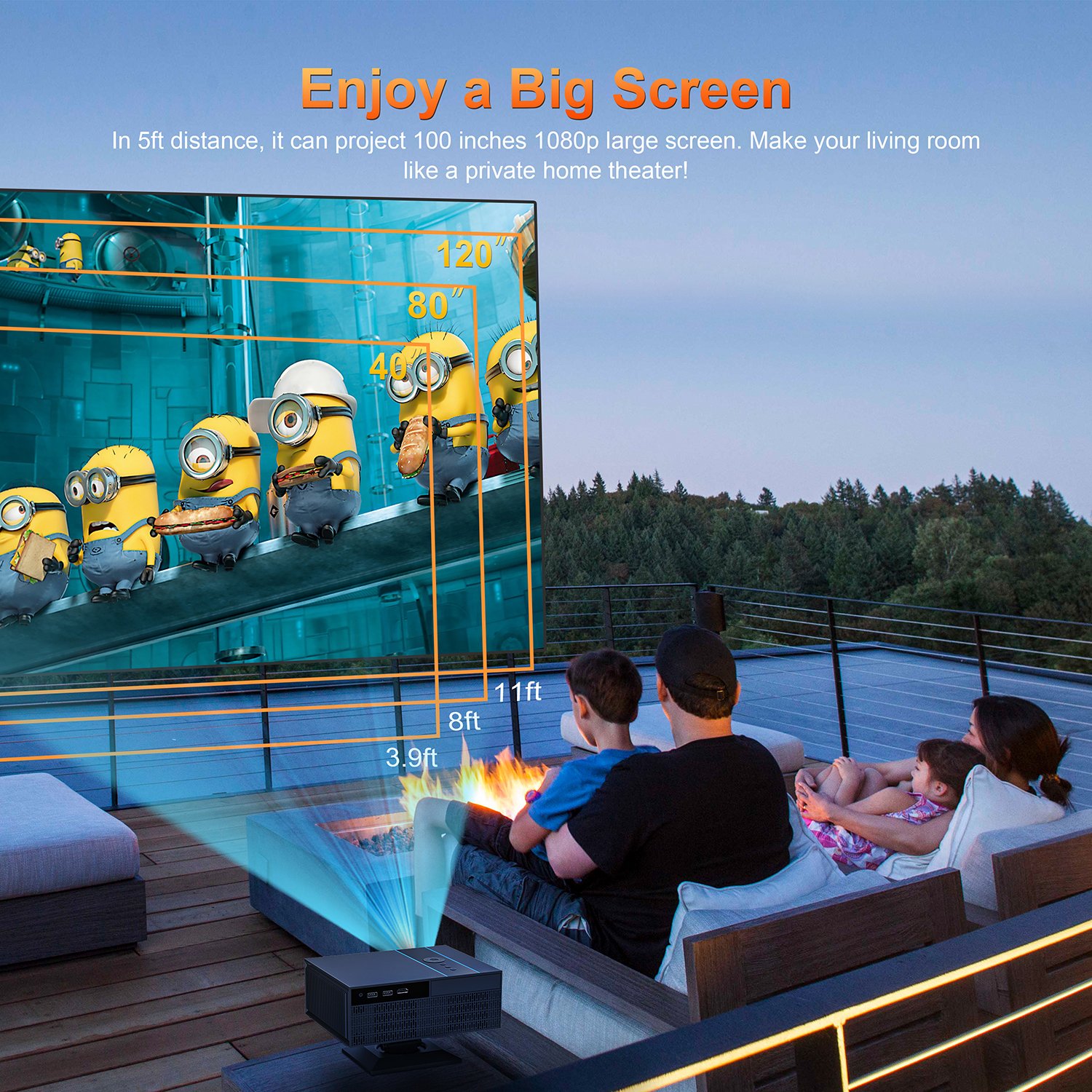 Yinzam X6 Projector, 1080p Native 2D Gimbal Auto Focus Keystone 2GB 16GB Wireless Home Video Overhead Voice Control Projectors