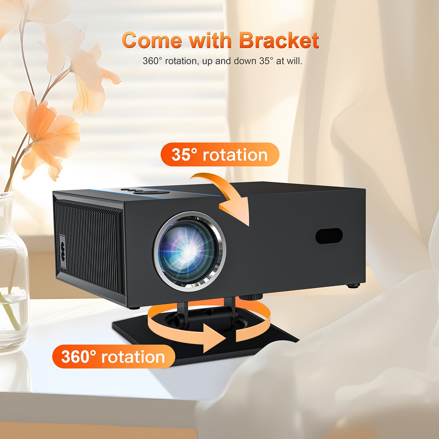 Yinzam X6 Projector, 1080p Native 2D Gimbal Auto Focus Keystone 2GB 16GB Wireless Home Video Overhead Voice Control Projectors