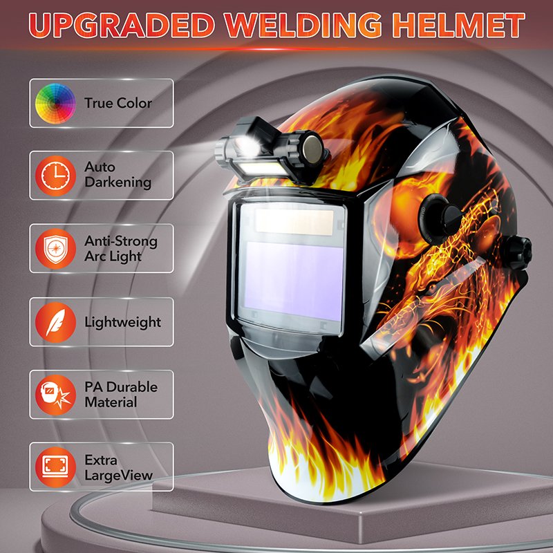TRQ Solar + Replaceable Battery Welding Hood with 4 Arc Sensors Adjustable Shadow DIN5-9/9-13 Auto Darkening Welding Helmet