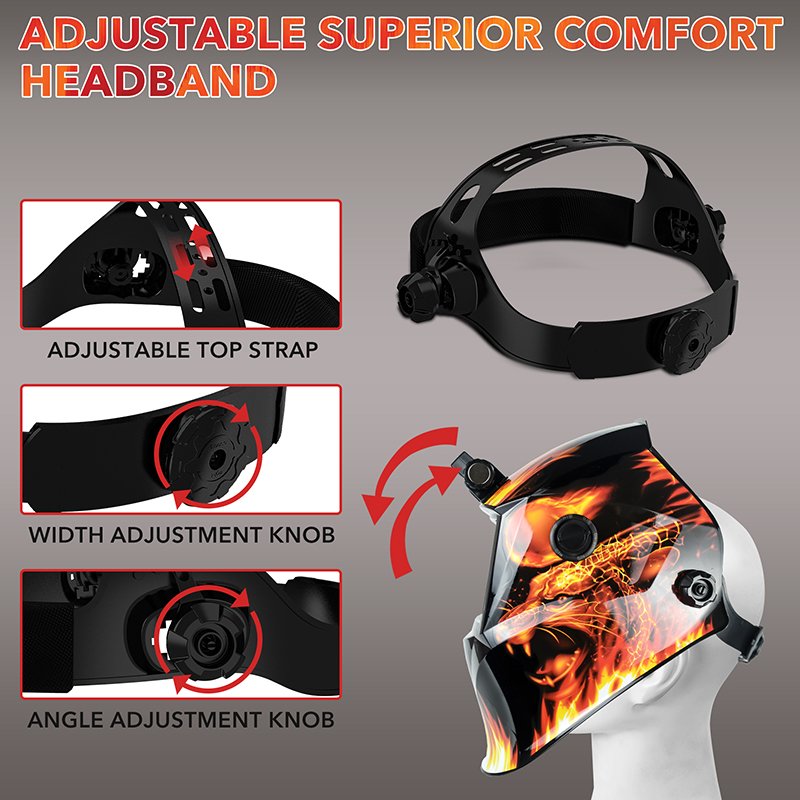 TRQ Solar + Replaceable Battery Welding Hood with 4 Arc Sensors Adjustable Shadow DIN5-9/9-13 Auto Darkening Welding Helmet