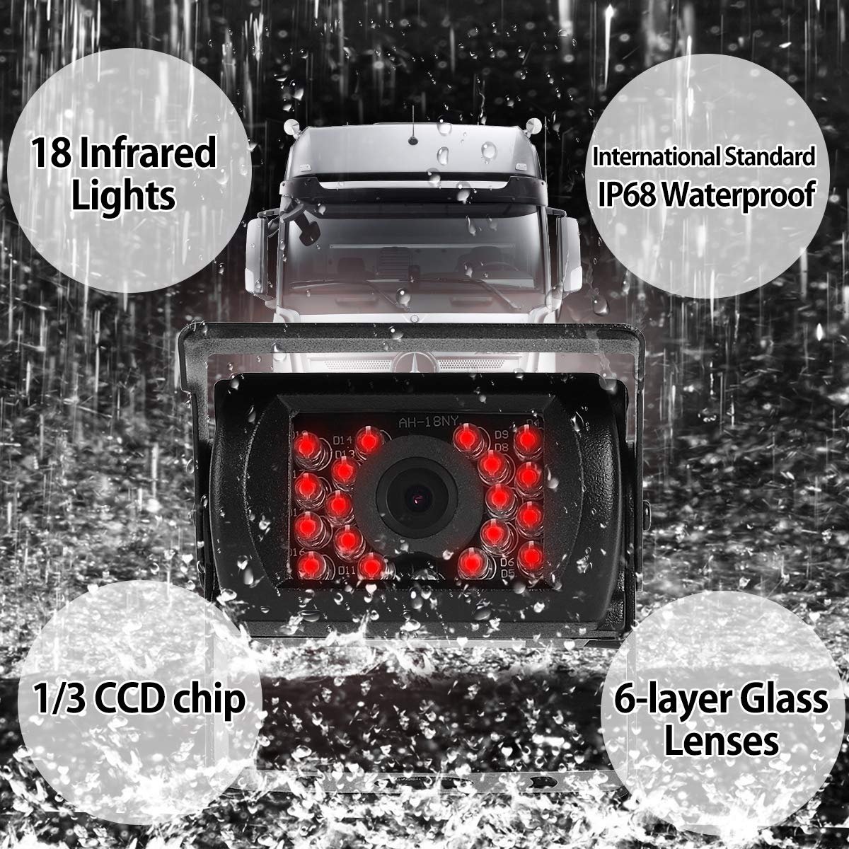 Truck Side View IP68 Waterproof Car Bus Reversing Security Camera with Removable Bracket