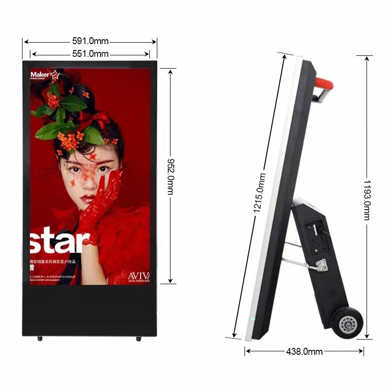 43" Battery Powered Outdoor Lcd Display Digital Poster Digital Signage Poster Outdoor Kiosk Portable Changeable Digital Poster