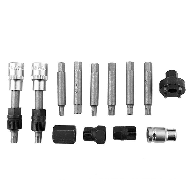 13pcs Vehicle Tools Generator Belt Pulley Disassembly Wrench Kit Alternator Freewheel Pulley Belt Removal Puller Tool Set