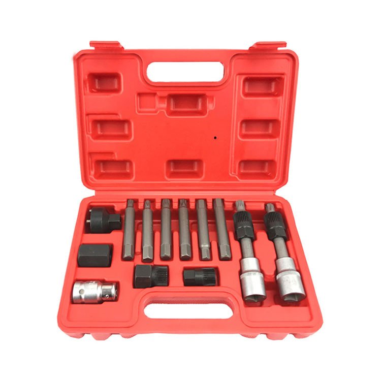 13pcs Vehicle Tools Generator Belt Pulley Disassembly Wrench Kit Alternator Freewheel Pulley Belt Removal Puller Tool Set
