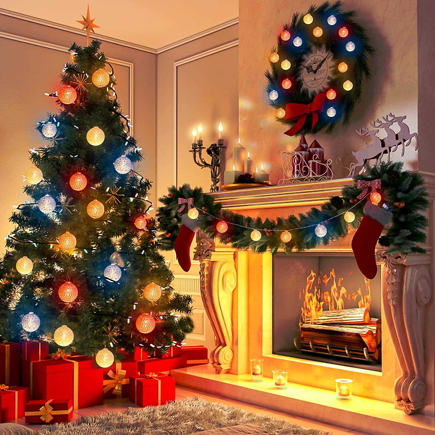 Christmas Tree 20 LED Light Party Colorful fairy Light Macaroon Battery Operated LED Cotton Ball Led String Light Party Deco