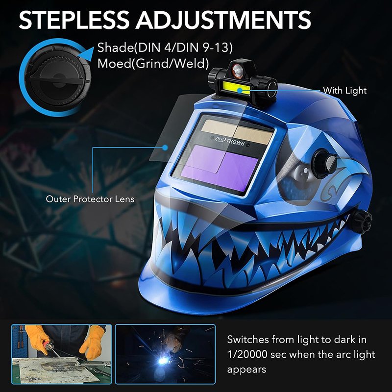 TRQ Cool Skull Custom Welder Face Shield Splash Proof Flame Retardant Auto Dimming Welding Helmets