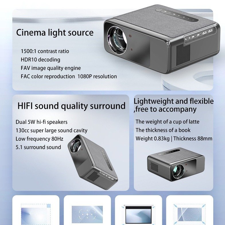LT2 Portable Home Projector Android 9.0 Operating System Auto Focus 5G WiFi 4K Resolution LED Laser LCD Battery Foreign Trade