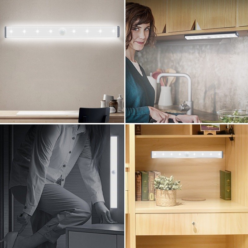Battery Usb Rechargeable Led Strip Under Cabinet Magnetic Wall Night Light Cordless Motion Sensor Emergency Exit Closet Light