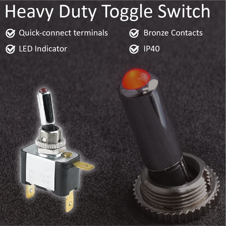 Marine Large Current DC 12V 20A LED Toggle Switch SPST ON-OFF Blade Terminals for Caravan Camper Truck 4WD Racing Cars