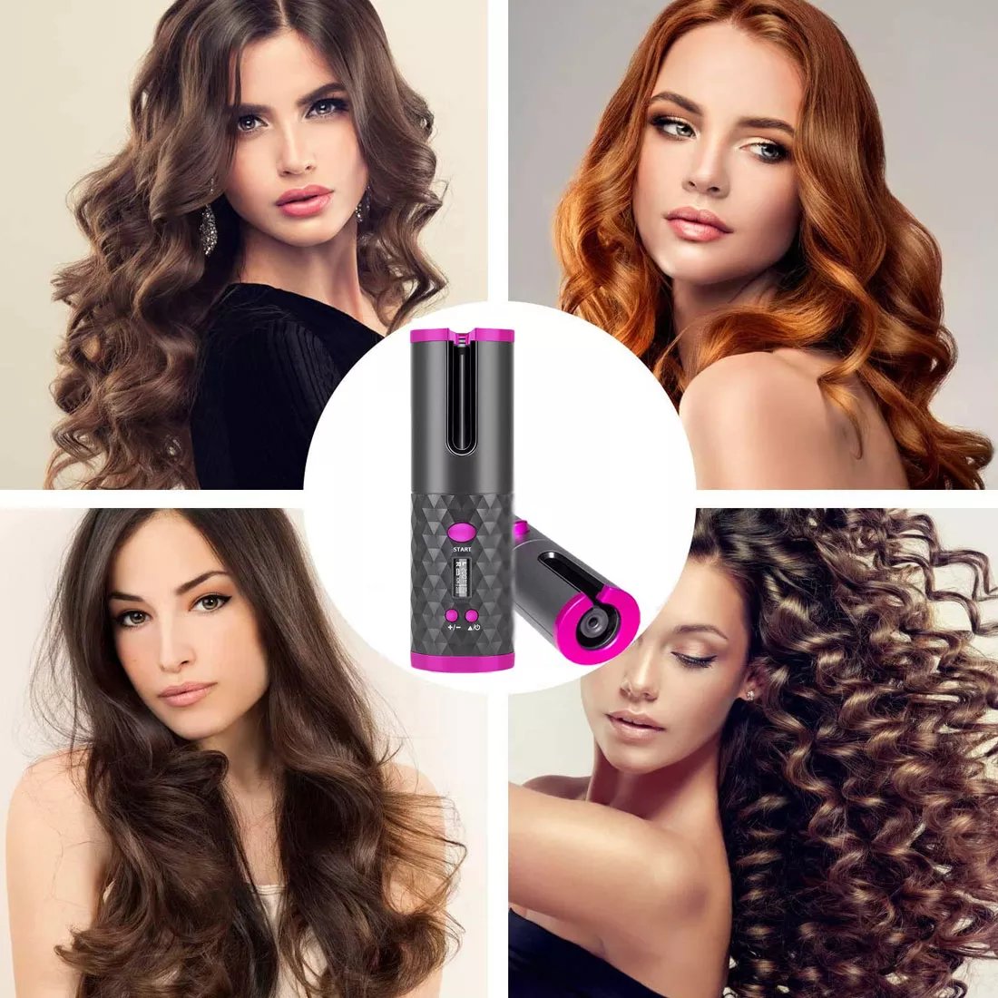 Wireless Auto Hair Curler 5000mah Battery Power Rechargeable Curling Iron