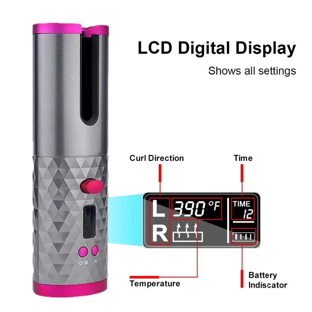 Wireless Auto Hair Curler 5000mah Battery Power Rechargeable Curling Iron