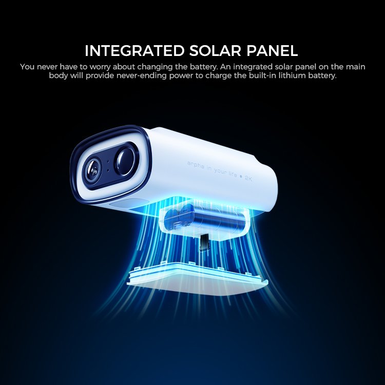 Arpha K06 Battery Powered Wireless Wifi Alexa Google Assistant IP65 Waterproof Security Solar Camera
