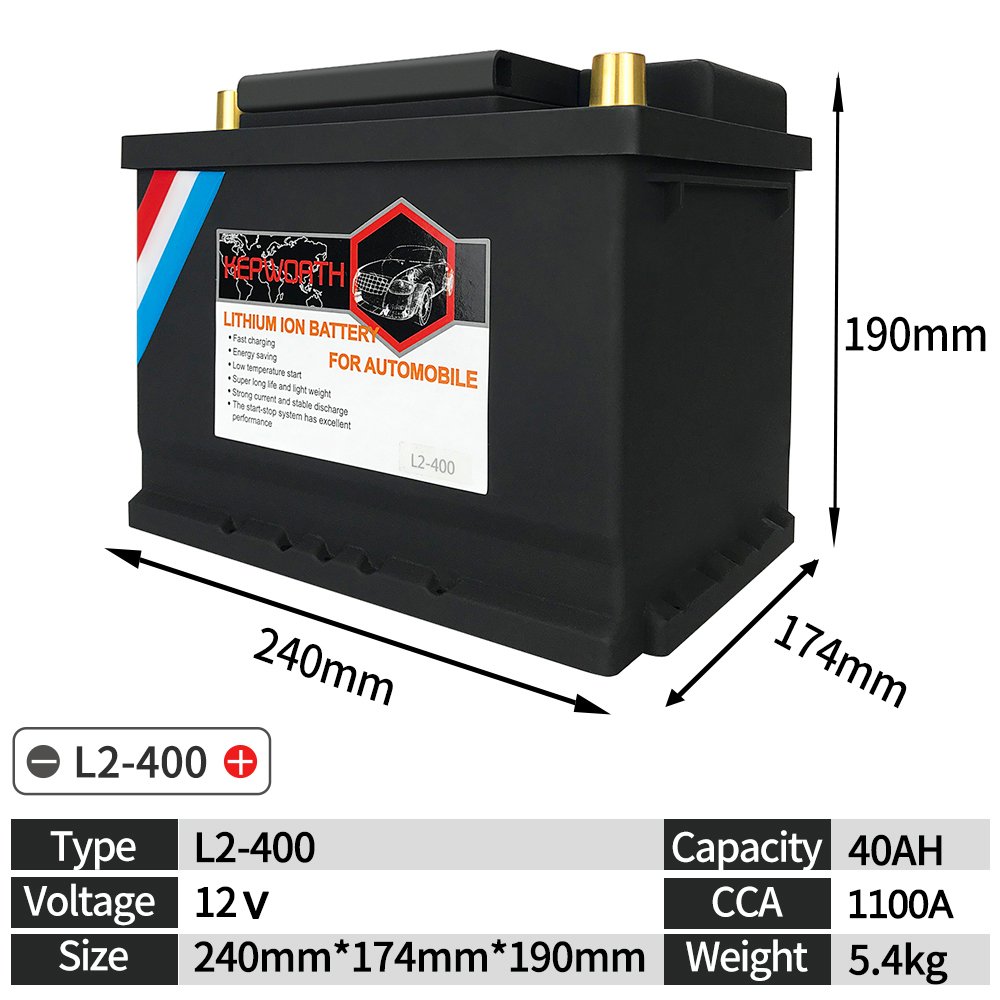 12V Car Battery Box Automobile Starting Lithium Batteries L2-400 40Ah Replacement of Lead-Acid Use Car Starter Battery