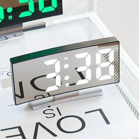 Curved LED Mirror Digital Alarm Clock With Temperature Snooze Desk Table Clock Night Mode USB Electronic LED Smart Clock