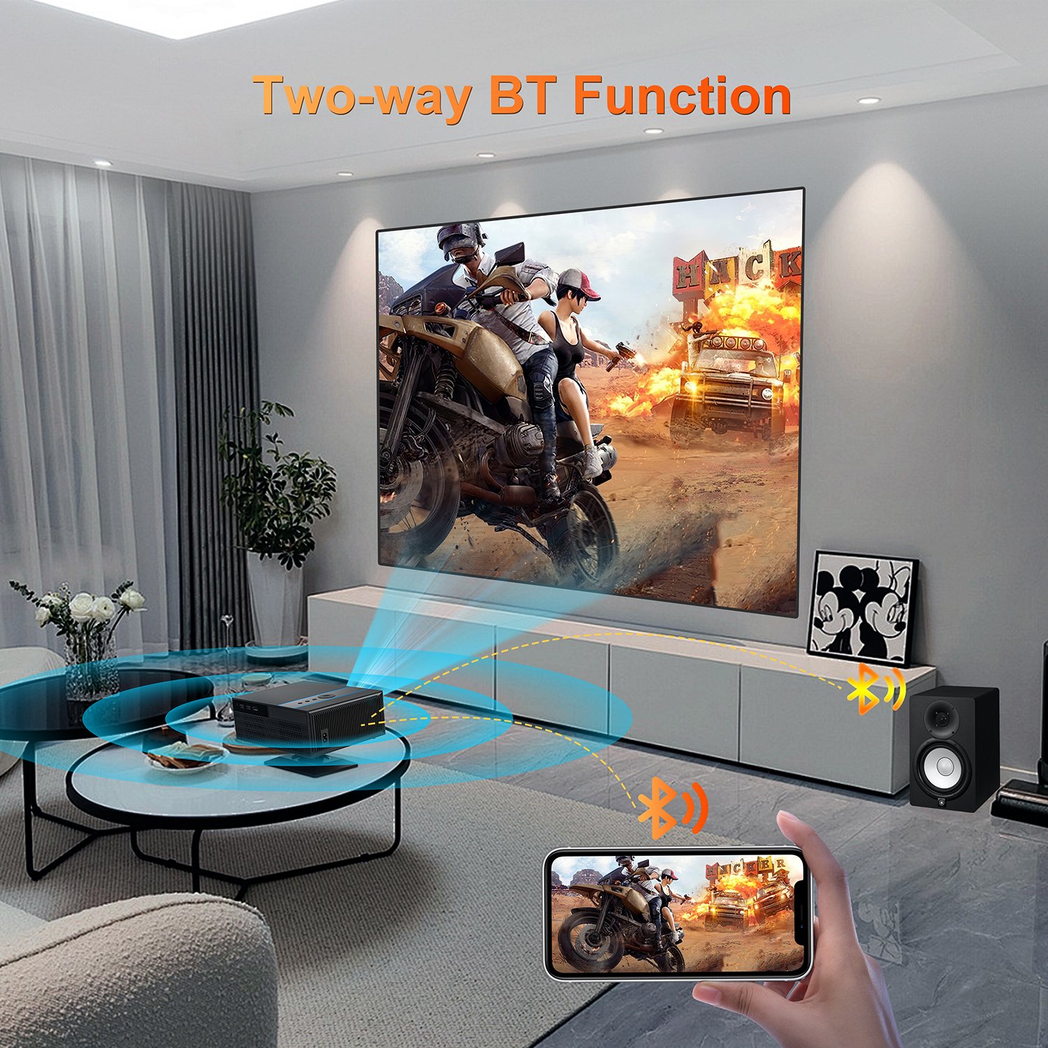 Yinzam X6 Mini Portable Projector, 4K Max 1080P Full HD 2D Gimbal Auto Focus Keystone Wireless Handheld Home Video Projectors