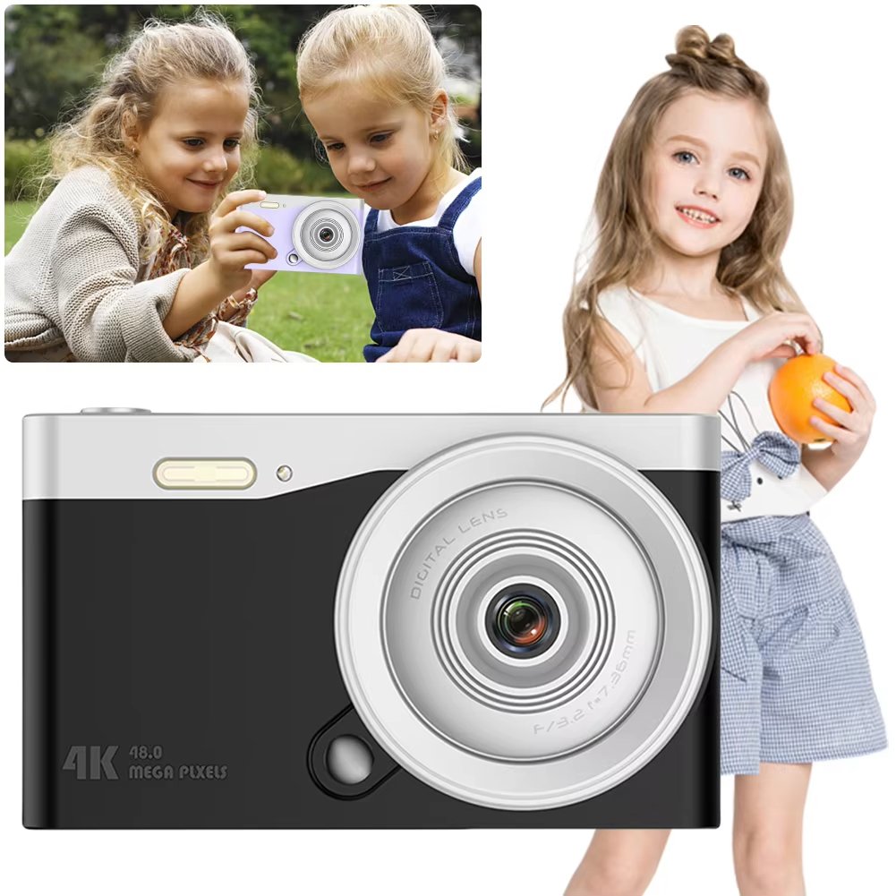 4K Kids Digital Camera Auto Focus Students Pocket Camera 16X Zoom HD Photography Travel Selfie Camera 2.8 Inch IPS Screen
