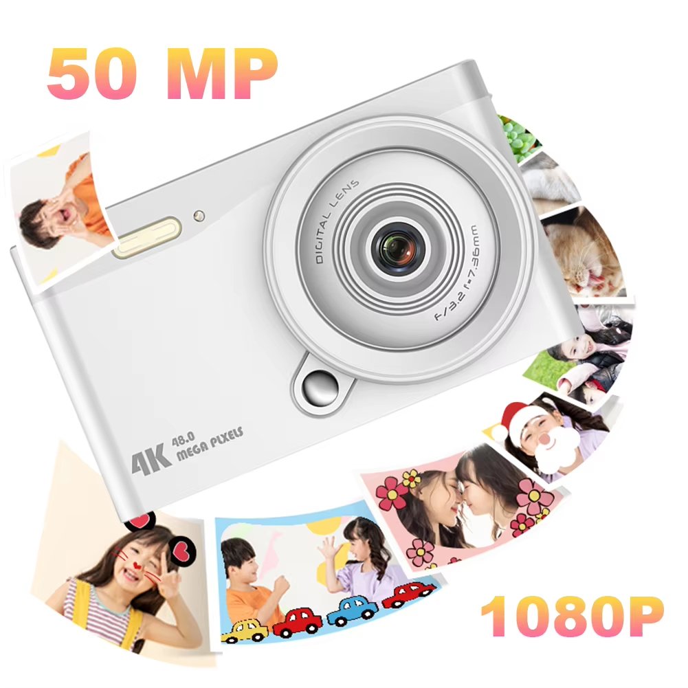 4K Kids Digital Camera Auto Focus Students Pocket Camera 16X Zoom HD Photography Travel Selfie Camera 2.8 Inch IPS Screen