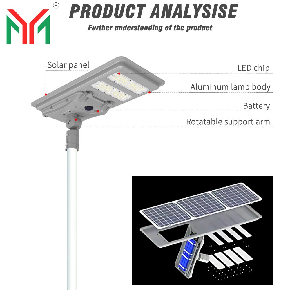 Energy Die-casting Aluminum Lithium Battery Waterproof Streetlight 100 200 250 Watt All in One Outdoor Led Solar Street Light